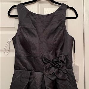 Elegant Black on black floral Satin tea length dress size 10